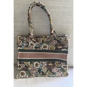 Nalini Floral Tapestry Canvas Stripe Square Tote Bohemian Grandmacore
